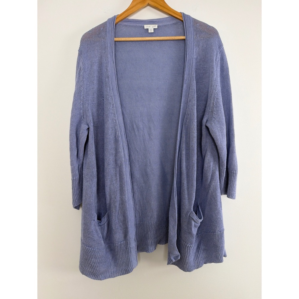 J. Jill Love Linen Lavender Cardigan L Open Front Pockets Coastal Lilac